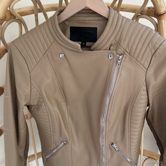 Tan faux leather motorcycle style jacket - Picture 5 of 6